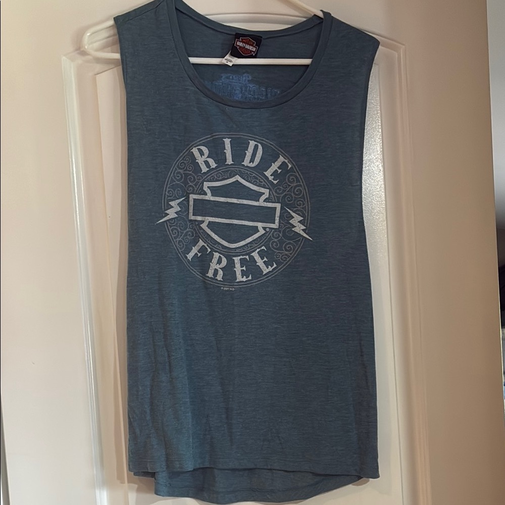 Blue Sleeveless Graphic Tee